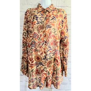 Lauren Ralph Lauren Tan Multicolor Floral Print Button Up Top 1X Lightweight